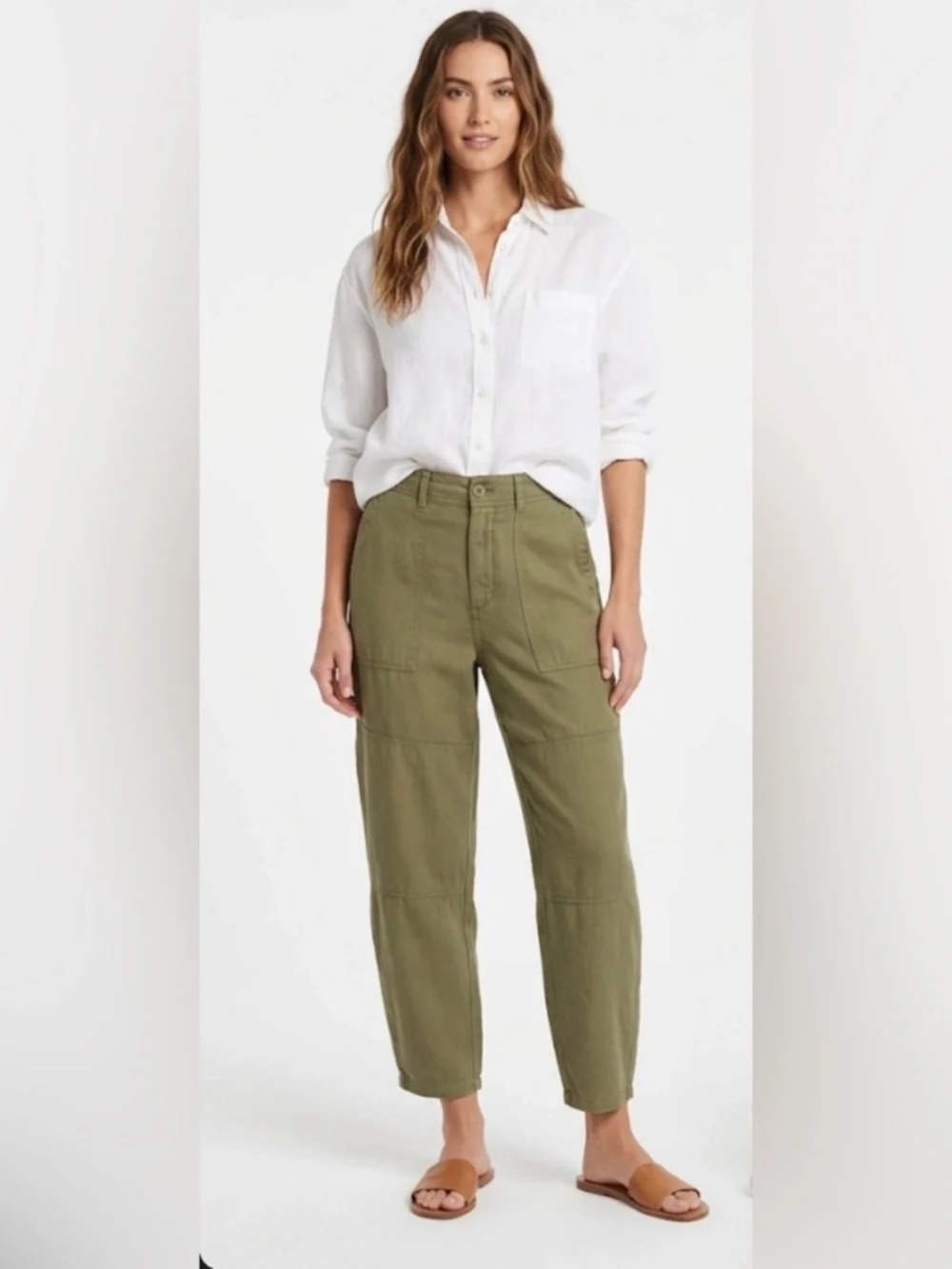 NEW Cloth & Stone Twill Utility Pants Sz 26 Tencel Linen Madewell Green Tapered